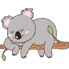 Cute Koala Sleeping on Tree Branch Doodles