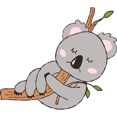 Cute Koala Sleeping on Tree Branch Doodles