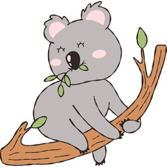 Cute Koala Sleeping on Tree Branch Doodles