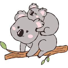 Cute Koala Sleeping on Tree Branch Doodles