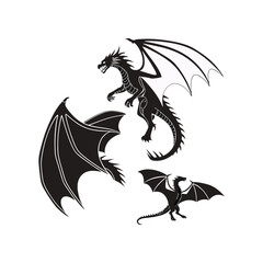 dragon silhouettes white background