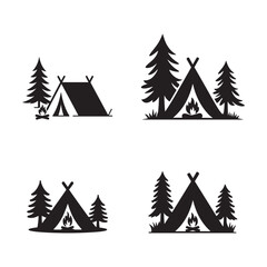 Obraz premium Camping Silhouettes of Tents Icons set. Editable vector icon. Perfect for web and app interfaces, presentations, info graphics, etc. 