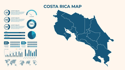 Fototapeta premium Infographic Map of Costa Rica. Vector Map of a global map in the form of regions of Costa Rica. Vector Illustration