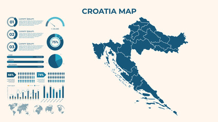 Naklejka premium Infographic Map of Croatia. Vector Map of a global map in the form of regions of Croatia. Vector Illustration