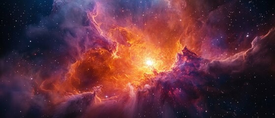 Cosmic Nebula Fiery Heart, Starry Background
