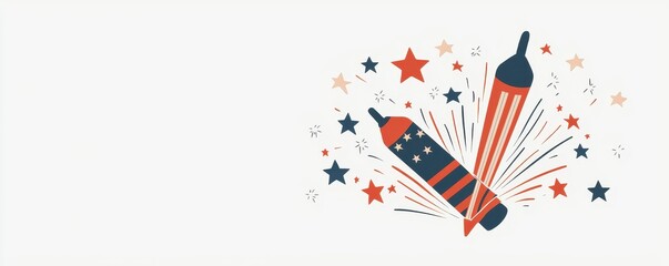 Obraz premium Colorful fireworks illustration with stars and sparkles on a light background.