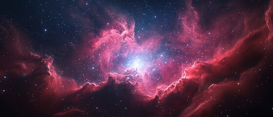 Cosmic Nebula, Star Birth, Deep Space, Red Glowing Clouds, Background for Sci-Fi