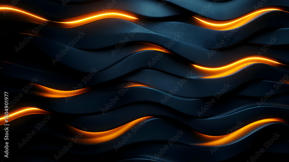 Wall mural an abstract design showcasing smooth flowing lines illuminated by warm orange light on a dark backgr