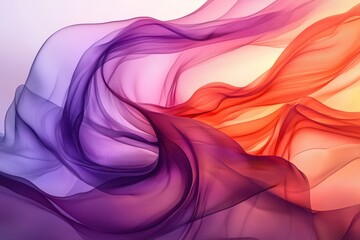 Fototapeta premium Flowing colors create a vibrant display of fabric with shades of purple, red, and orange in soft gradation during daylight