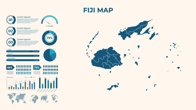 Infographic Map of Fiji. Vector Map of a global map in the form of regions of Fiji. Vector Illustration