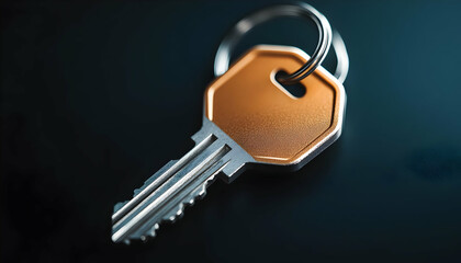A close-up of a shiny metal key with a unique design on a dark background, symbolizing security and access.