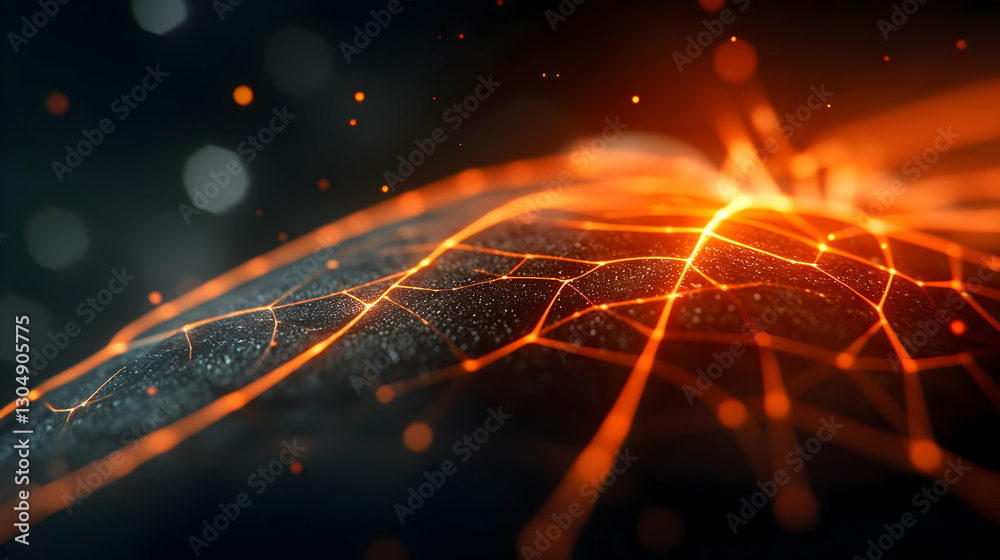 Poster a close-up of glowing orange lines creating a dynamic network pattern, symbolizing connectivity and 
