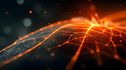 A close-up of glowing orange lines creating a dynamic network pattern, symbolizing connectivity and innovation in technology.