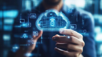 Fototapeta premium Cybersecurity expert using a VR interface to visualize AIdriven threat detection in the cloud