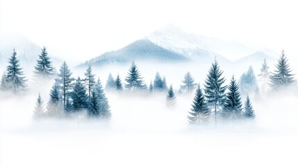 Fototapeta premium Misty Winter Forest Scene
