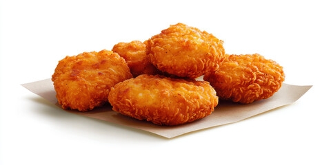 Crispy chicken nuggets on paper sheet, golden and appetizing