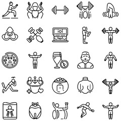 Sport and Fitness set of web icons in line style. Gym and health care. Healthy lifestyle icons. Nutrition and dieting, training, body care, healthy food,..........................