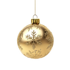 a gold hanging christmas ball decorate with snowflake, isolaed on transparent background