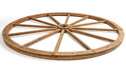 Wooden Wagon Wheel on White Background