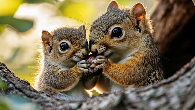 the squirrel is eating nuts footage