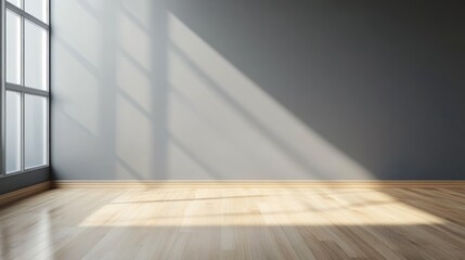 Empty room with sunlight casting shadows