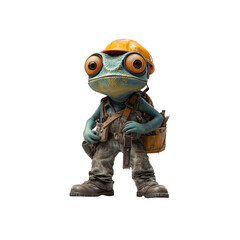 Adorable Cartoon Chameleon Construction Worker with Tools