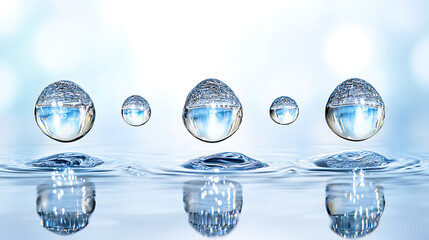 Dynamic water splash, bubbles, ripples, underwater light rays and tranquil ocean views