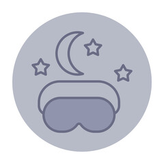 Obraz premium Simple line icon of health and wellness with sleep mask surrounded by crescent moon and stars. Relaxation and restful sleep at night concept