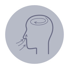 Line icon of profile view of head. Curved arrows indicating breathing and mindfulness practices. Health and well-being concept
