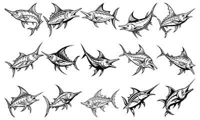 Swordfish-Themed Coloring Page for Adults, Exquisite Line Art for Relaxation and Stress Relief, Perfect for Adult Coloring Books or Printable Art Therapy, High-Quality Illustration.