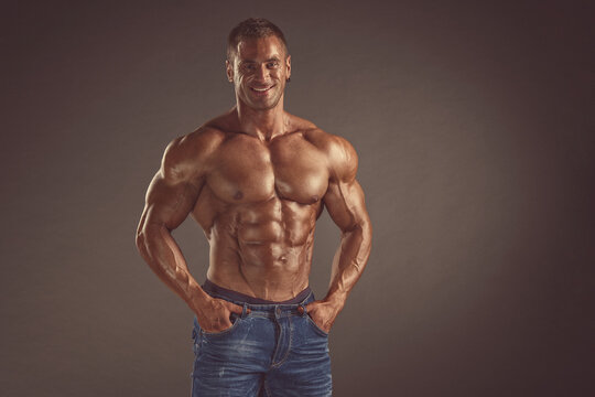Muscular young man with naked torso