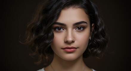 Fototapeta premium Portrait of Woman with Short Curly Hair Looking at Camera