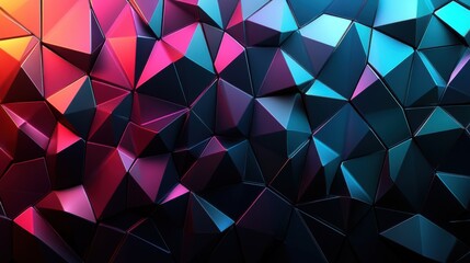 Abstract geometric mosaic with vibrant red pink and blue hues creating a modern polygonal background for digital design and creative projects