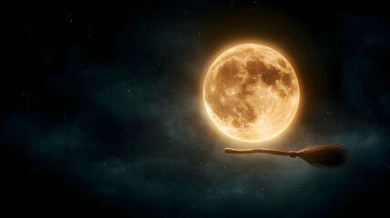 Naklejka premium A mystical scene featuring a glowing full moon amidst clouds, evoking a sense of wonder and imagination.