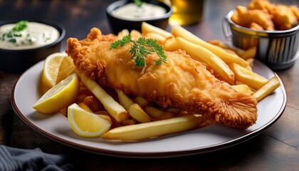 a classic fish and chips dish featuring crispy battered fish and golden fries perfect for a comforting hearty meal