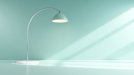 Modern Arc Floor Lamp with Mint Shade in Minimalist Room Sunlit Interior Design