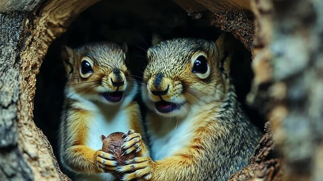 the squirrel is eating nuts footage