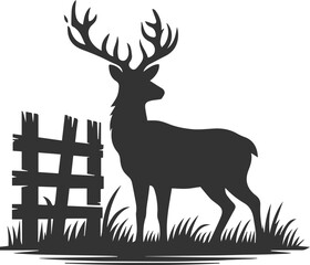 Deer standing near an abandoned fence animal silhouette vector