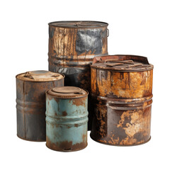 Fototapeta premium Groups old wooden barrel for champagne, wine, whiskey, rum, beer, with steel ring on white background.