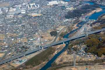 愛知県の豊田アローズブリッジ付近を空撮