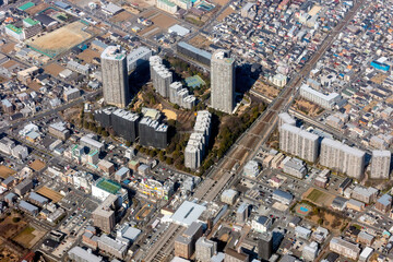Fototapeta premium 東武東上線ふじみ野駅付近を空撮のタグ