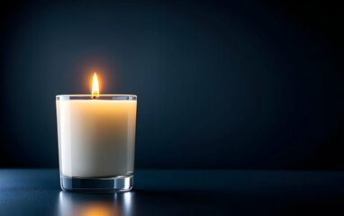 A single elegant candle burns softly in a dark setting, creating a warm ambiance and a sense of tranquility.