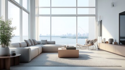 Modern city view living room. Interior design