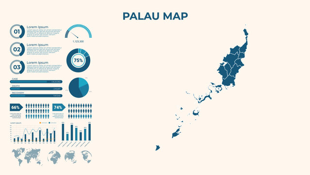 Infographic Map of Palau. Vector Map of a global map in the form of regions of Palau. Vector Illustration