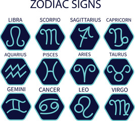 Set of 12 zodiac signs,  Horoscope symbol vector