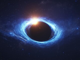 Obraz premium Planet engulfed by swirling blue nebula, cosmic sun.