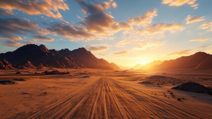 Magnific desert scene with beautiful sun.