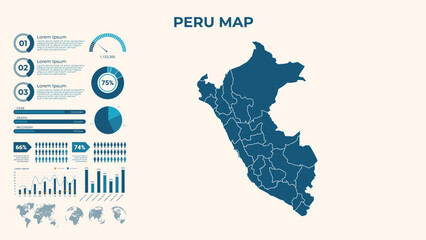 Infographic Map of Peru. Vector Map of a global map in the form of regions of Peru. Vector Illustration