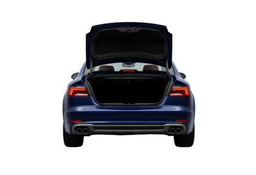Blue Car's Open Trunk, Rear View with Transparent Background