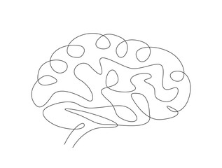 Continuous one line drawing of human brain organ. Brain for  psychology, idea and intelligence concept in single line draw illustration. Editable stroke.